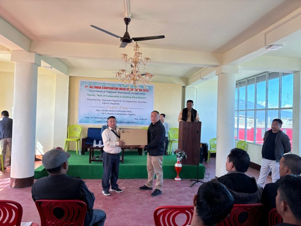 Deputy Commissioner, Kiphire Temsuwati Longkumer, handing over computer set to selected Cooperatives Societies at R.M Seli Complex Opposite SBI Kiphire.